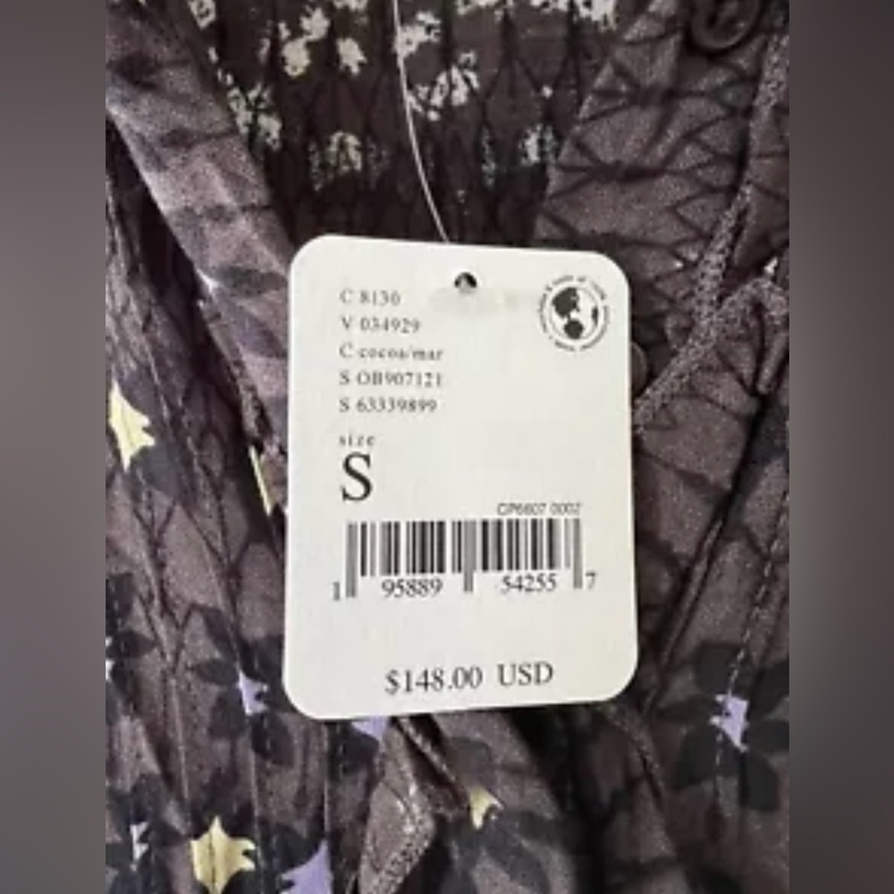 NWOT Free People 1/2 Sleeve Rare Feelings Button Up Bodice Maxi DressBlack Cocoa - Picture 8 of 11